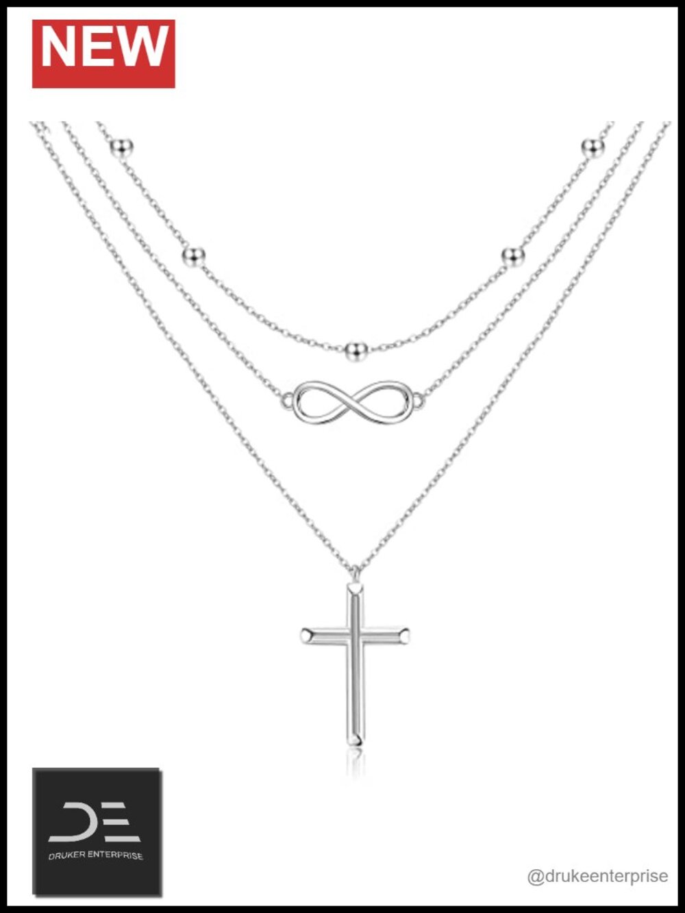 Sterling Silver Trio Layered Bar & Triangle Necklace Long Necklace